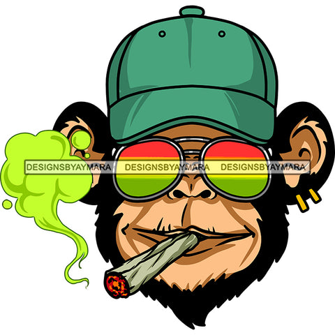 Monkey Baseball Cap Rasta Sunglasses Smoking Joint Blunt Weed Recreational SVG JPG PNG Vector Clipart Cricut Silhouette Cut Cutting