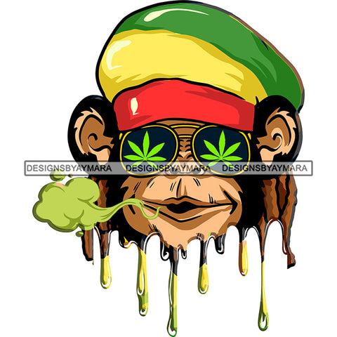 Dripping Monkey Face Rasta Hat Dreadlocks Marijuana Leaves Sunglasses Smoke SVG JPG PNG Vector Clipart Cricut Silhouette Cut Cutting