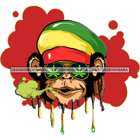 Dripping Monkey Face Rasta Hat Dreadlocks Marijuana Leaves Sunglasses Smoking SVG JPG PNG Vector Clipart Cricut Silhouette Cut Cutting