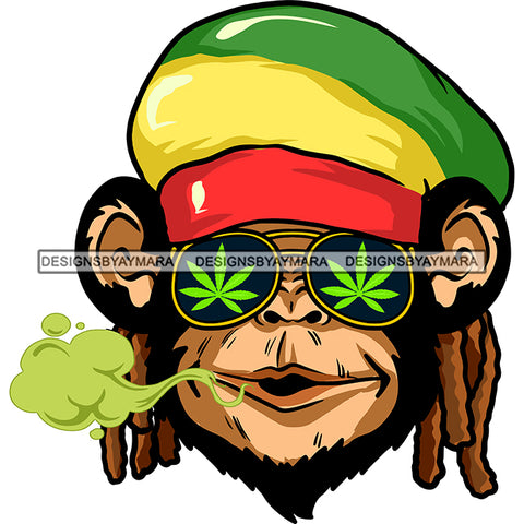 Monkey Face Rasta Hat Dreadlocks Marijuana Leaves Sunglasses Smoke Smoking SVG JPG PNG Vector Clipart Cricut Silhouette Cut Cutting