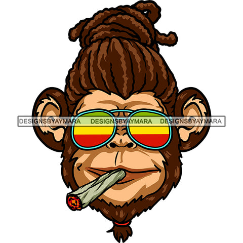 Monkey Face Dreadlocks Hairstyle Rasta Sunglasses Smoking Marijuana SVG JPG PNG Vector Clipart Cricut Silhouette Cut Cutting