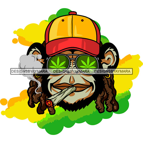 Monkey Face Baseball Hat Dreadlocks Sunglasses Earrings Smoking Joint Blunt SVG JPG PNG Vector Clipart Cricut Silhouette Cut Cutting