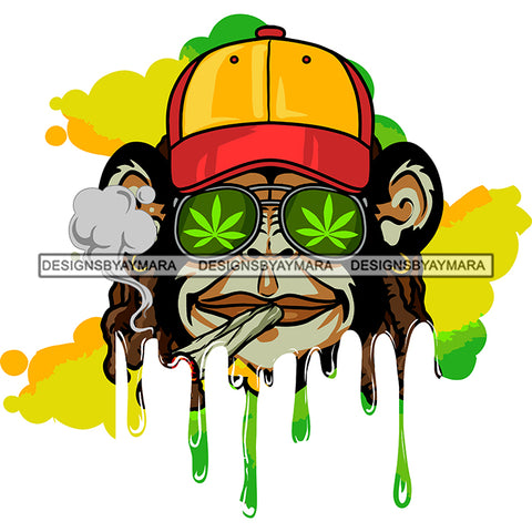 Dripping Monkey Face Baseball Hat Dreadlocks Sunglasses Earrings Smoking Joint Blunt SVG JPG PNG Vector Clipart Cricut Silhouette Cut Cutting