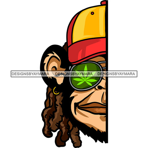 Monkey Half Face Baseball Hat Dreadlocks Cannabis Leaves Sunglasses Earrings SVG JPG PNG Vector Clipart Cricut Silhouette Cut Cutting