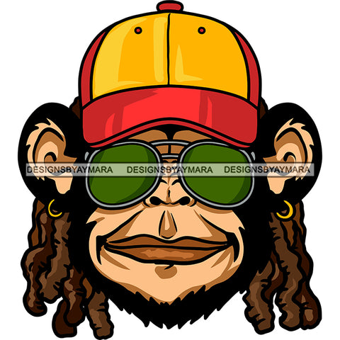 Monkey Face Baseball Hat Dreadlocks Sunglasses Earrings Marijuana Weed Blunt SVG JPG PNG Vector Clipart Cricut Silhouette Cut Cutting