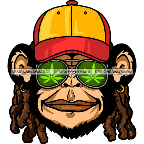Monkey Face Baseball Hat Dreadlocks Sunglasses Earrings Marijuana Joint Blunt SVG JPG PNG Vector Clipart Cricut Silhouette Cut Cutting