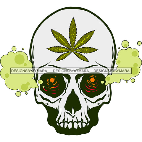 Skull Cannabis Leaf Forehead Smoke Recreational Medicinal Drug SVG JPG PNG Vector Clipart Cricut Silhouette Cut Cutting