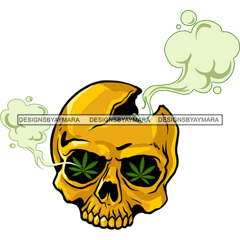 Cracked Skull Smoking Weed Joint Cannabis Leaves Eyes Recreational Medicinal SVG JPG PNG Vector Clipart Cricut Silhouette Cut Cutting