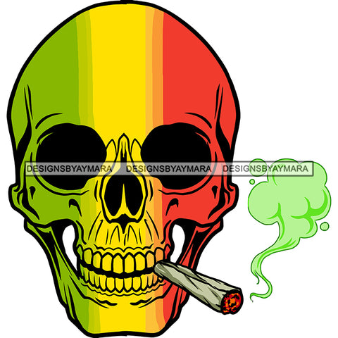 Rasta Skull Smoking Weed Joint Cannabis Recreational Medicinal Relaxing Drug SVG JPG PNG Vector Clipart Cricut Silhouette Cut Cutting