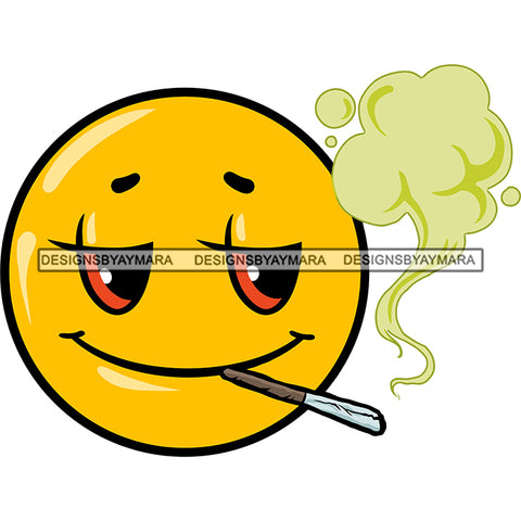 Emoji Face High Ripped Smoking Marijuana Joint Logo Illustration SVG JPG PNG Vector Clipart Cricut Silhouette Cut Cutting