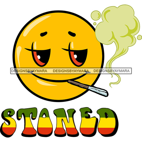 Emoji Face Smoking Marijuana Weed Joint High Ripped Banner Logo Illustration SVG JPG PNG Vector Clipart Cricut Silhouette Cut Cutting