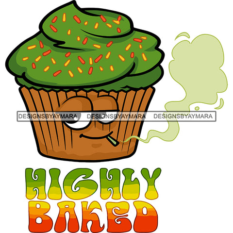 High Stoned Cupcake Sprinkles Smoking Marijuana Recreational Rasta Banner Logo SVG JPG PNG Vector Clipart Cricut Silhouette Cut Cutting