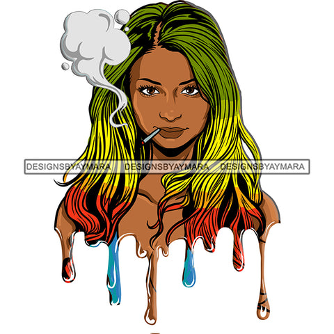 Sexy Woman Dripping Smoking Weed Recreational Medicinal Rasta Long Hairstyle SVG JPG PNG Vector Clipart Cricut Silhouette Cut Cutting