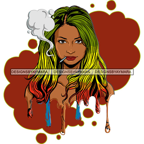 Sexy Woman Dripping Smoking Weed Joint Recreational Rasta Long Hairstyle SVG JPG PNG Vector Clipart Cricut Silhouette Cut Cutting