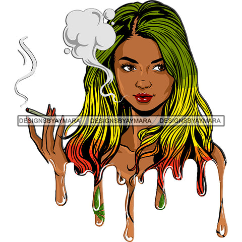 Sexy Woman Dripping Holding Joint Smoking Weed Recreational Rasta Long Hairstyle SVG JPG PNG Vector Clipart Cricut Silhouette Cut Cutting