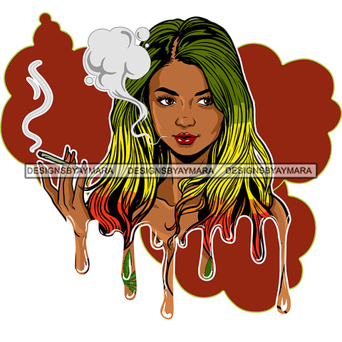 Sexy Woman Dripping Holding Joint Smoking Marijuana Rasta Long Hairstyle SVG JPG PNG Vector Clipart Cricut Silhouette Cut Cutting