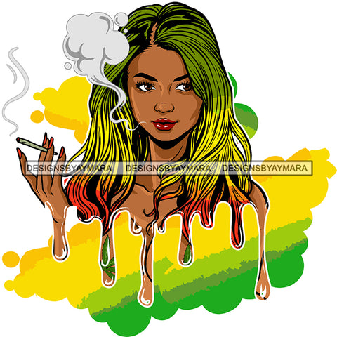 Sexy Woman Dripping Holding Joint Smoking Marijuana Rastafarian Long Hairstyle SVG JPG PNG Vector Clipart Cricut Silhouette Cut Cutting