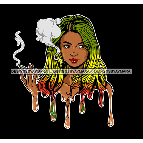 Sexy Woman Dripping Holding Joint Smoking Cannabis Weed Rasta Long Hairstyle SVG JPG PNG Vector Clipart Cricut Silhouette Cut Cutting