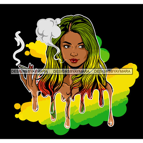 Sexy Woman Dripping Holding Blunt Smoking Marijuana Rastafarian Long Hairstyle SVG JPG PNG Vector Clipart Cricut Silhouette Cut Cutting