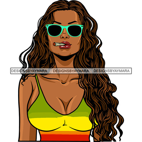 Sexy Woman Sunglasses Rasta Swimsuit Smoking Marijuana Long Wavy Hairstyle SVG JPG PNG Vector Clipart Cricut Silhouette Cut Cutting