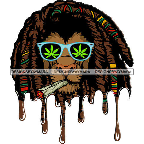 Lion Head Dripping Rasta Dreadlocks Marijuana Leaves Sunglasses Smoking Weed SVG JPG PNG Vector Clipart Cricut Silhouette Cut Cutting