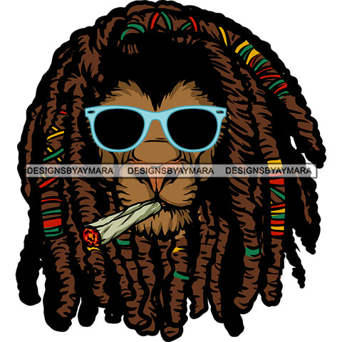 Lion Head Dreadlocks Sunglasses Smoking Weed Joint Spliff Recreational Animal SVG JPG PNG Vector Clipart Cricut Silhouette Cut Cutting