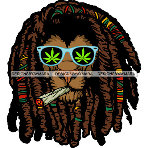 Lion Head Rasta Dreadlocks Marijuana Leaves Sunglasses Smoking Weed Joint SVG JPG PNG Vector Clipart Cricut Silhouette Cut Cutting
