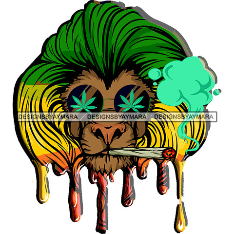 Rasta Lion Head Dripping Marijuana Leaves Sunglasses Smoking Weed Joint Animal SVG JPG PNG Vector Clipart Cricut Silhouette Cut Cutting