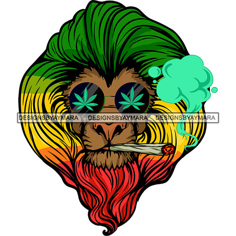 Rasta Lion Head Face Marijuana Leaves Sunglasses Smoking Weed Joint Animal SVG JPG PNG Vector Clipart Cricut Silhouette Cut Cutting