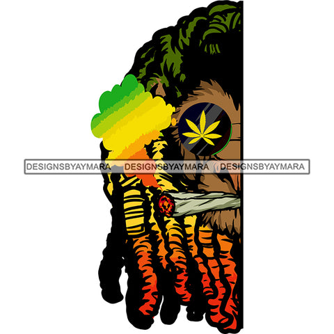 Rasta Lion Half Head Marijuana Leaves Sunglasses Smoking Weed Rastafarian Smoke SVG JPG PNG Vector Clipart Cricut Silhouette Cut Cutting