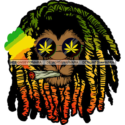 Rasta Lion Head Marijuana Leaves Sunglasses Smoking Weed Rastafarian Smoke SVG JPG PNG Vector Clipart Cricut Silhouette Cut Cutting