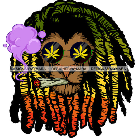 Rasta Lion Head Marijuana Leaves Sunglasses Smoking Weed Purple Smoke SVG JPG PNG Vector Clipart Cricut Silhouette Cut Cutting