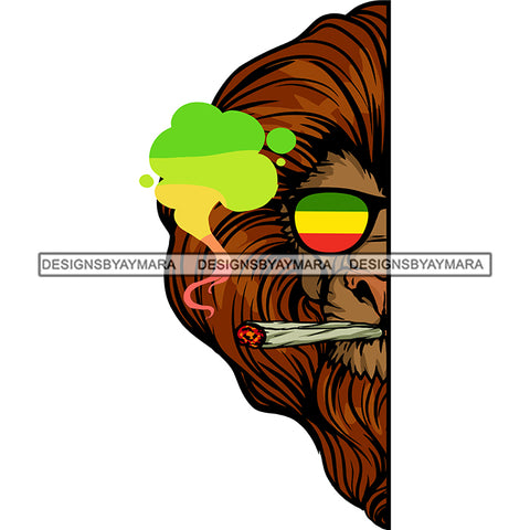 Lion Red Mane Half Head Rastafarian Sunglasses Smoking Weed Joint Rasta Smoke SVG JPG PNG Vector Clipart Cricut Silhouette Cut Cutting