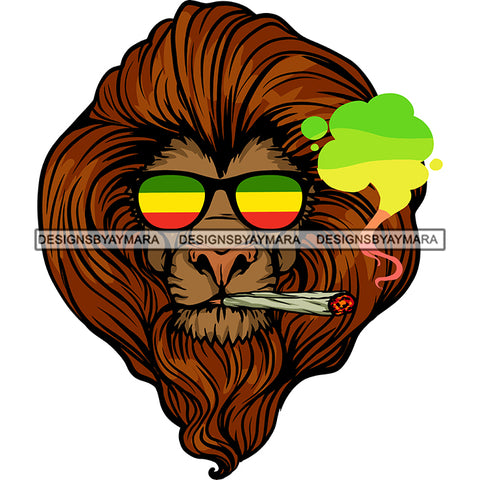 Lion Red Mane Head Rastafarian Sunglasses Smoking Weed Joint Rasta Smoke SVG JPG PNG Vector Clipart Cricut Silhouette Cut Cutting