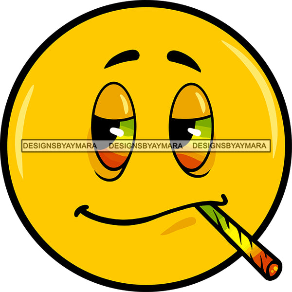 Emoji Face Stoned Smoking Joint Doobie High Ripped Banner Logo Illustration SVG JPG PNG Vector Clipart Cricut Silhouette Cut Cutting