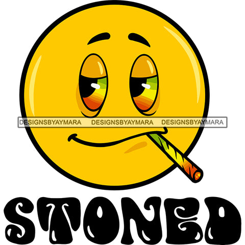 Emoji Face Stoned High Smoking Joint Doobie Weed Banner Logo Illustration SVG JPG PNG Vector Clipart Cricut Silhouette Cut Cutting