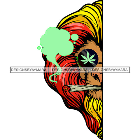 Lion Rasta Mane Half Head Marijuana Leaves Sunglasses Smoking Weed Joint SVG JPG PNG Vector Clipart Cricut Silhouette Cut Cutting
