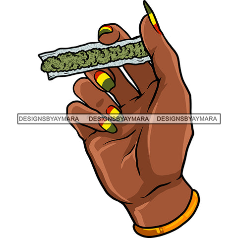 Afro Woman Hand Holding Cannabis Rolling Paper Joint Rasta Color Nail Design SVG JPG PNG Vector Clipart Cricut Silhouette Cut Cutting