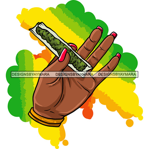 Afro Woman Hand Holding Cannabis Rolling Paper Doobie Rasta Color Nail Design SVG JPG PNG Vector Clipart Cricut Silhouette Cut Cutting