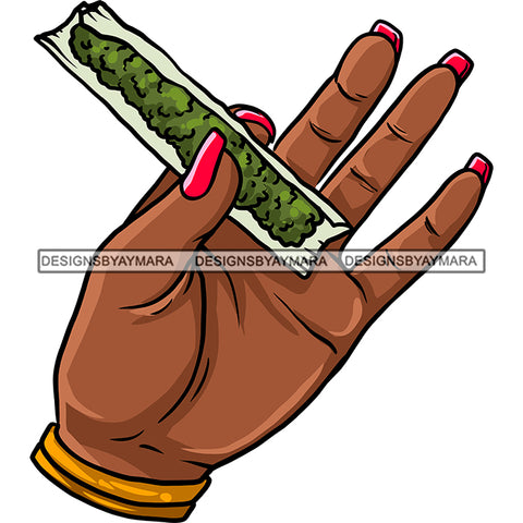 Afro Woman Hand Holding Cannabis Rolling Paper Doobie Red Color Nail Polish SVG JPG PNG Vector Clipart Cricut Silhouette Cut Cutting