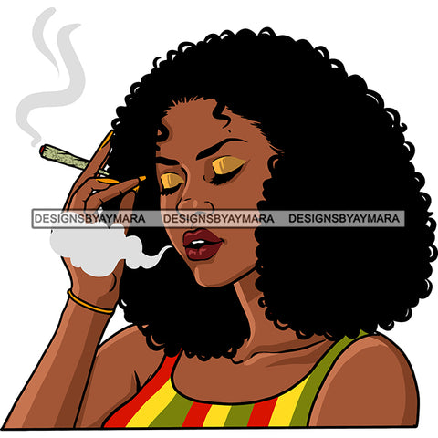 Sexy Afro Woman Smoking Marijuana Cannabis Weed Puffy Afro Hairstyle SVG JPG PNG Vector Clipart Cricut Silhouette Cut Cutting