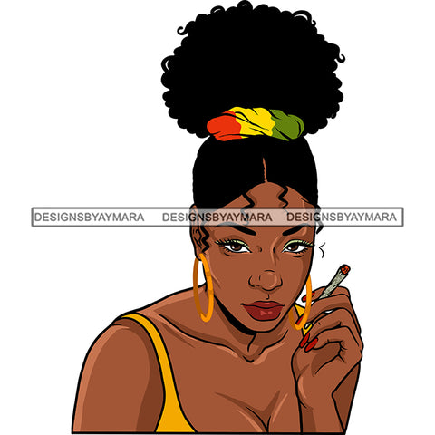 Sexy Afro Woman Smoking Marijuana Cannabis Weed Updo Puffy Afro Hairstyle SVG JPG PNG Vector Clipart Cricut Silhouette Cut Cutting