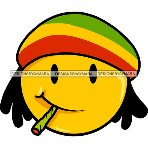 Emoji Face Rasta Hat Dreadlocks Smoking Joint Doobie Weed Logo Illustration SVG JPG PNG Vector Clipart Cricut Silhouette Cut Cutting