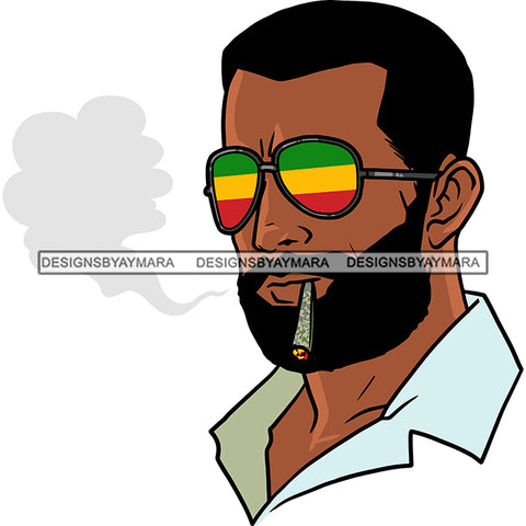 Sexy Afro Man Bearded Rasta Color Sunglasses Smoking Weed Short Hairstyle SVG JPG PNG Vector Clipart Cricut Silhouette Cut Cutting