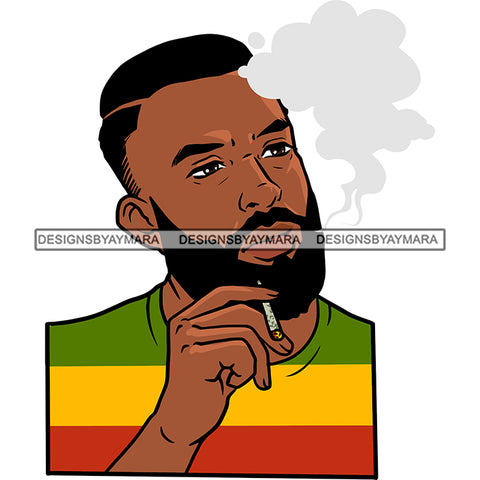Sexy Afro Man Bearded Rasta Color T-shirt Smoking Weed Short Hairstyle SVG JPG PNG Vector Clipart Cricut Silhouette Cut Cutting