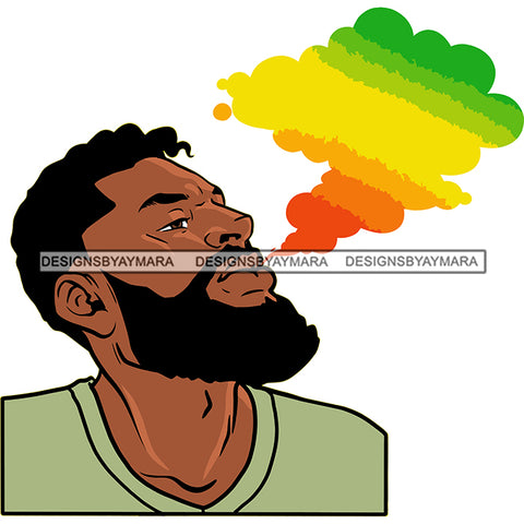Sexy Afro Man Bearded Smoking Marijuana Rasta Color Smoke Short Hairstyle SVG JPG PNG Vector Clipart Cricut Silhouette Cut Cutting