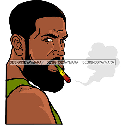 Sexy Afro Man Bearded Smoking Rasta Color Joint Blunt Blaze Short Hairstyle SVG JPG PNG Vector Clipart Cricut Silhouette Cut Cutting