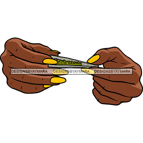Afro Woman Hands Holding Joint Blunt Recreational Drug Yellow Color Nail Polish SVG JPG PNG Vector Clipart Cricut Silhouette Cut Cutting