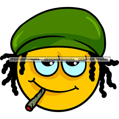 Emoji Face Beret Hat Dreadlocks Smoking Joint Weed Logo Illustration SVG JPG PNG Vector Clipart Cricut Silhouette Cut Cutting