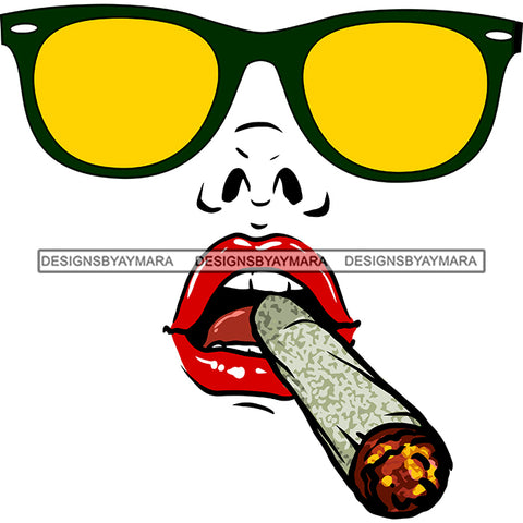 Transparent Woman Face Smoking Weed Marijuana Yellow Color Sunglasses SVG JPG PNG Vector Clipart Cricut Silhouette Cut Cutting